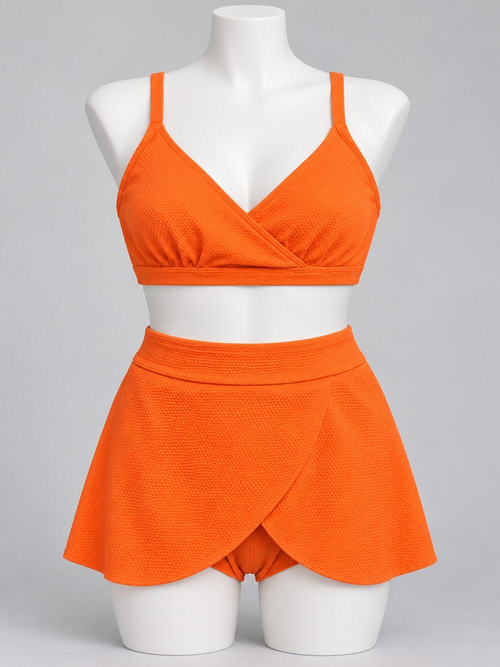 Tahari Orange Textured Bikini Top & Swim Skirt Set Women's Large NWOT